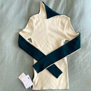 Two tone long sleeve turtleneck knit top